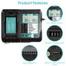 Rapid Charger Replacement Fit for Makita 14.4-18V Battery BL1860 BL1830 BL1850 with_x000B__x000B_LCD Display USB Port
