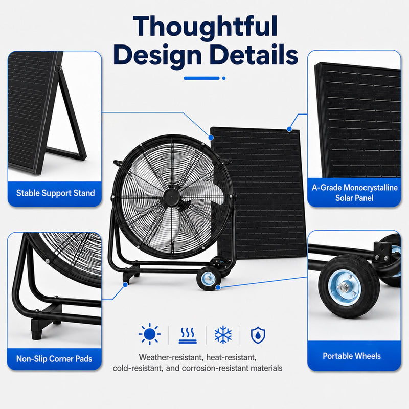 24 Inch Solar Floor-Standing Fan With Adjustable Solar Panel, photo 4 of 9