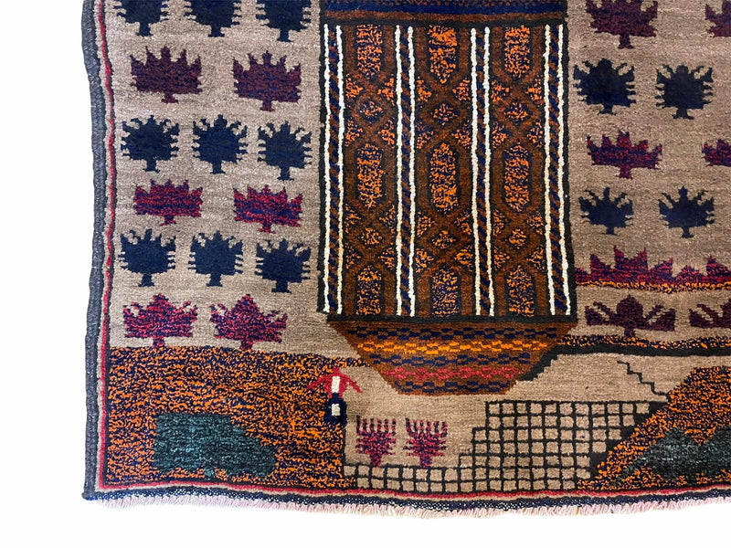 3 X 4.5 Vintage Handmade Tribal Wool Rug Baluchi Rug Afghan Rug Red Blue Beige