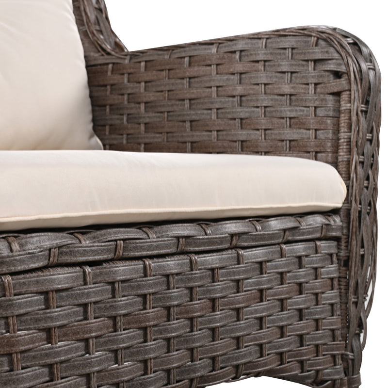 5 Pieces Outdoor Patio Furniture Set with Pet House Cool Bar and Retractable Side Tray, Rattan Wicker Patio Swivel Rocking Chairs Set of 2 with Ottomans for Backyard, Porch, Balcony, Beige