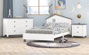 3-Pieces Bedroom Sets Twin Size Platform Bed with Nightstand and Storage dresser, White+Gray