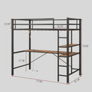 Space Saving Twin Size Loft Bed With L Shaped Desk, Shelves, Charging Station, Led Lights - Brown by HouseOfZazla