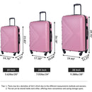 3 Piece Luggage Sets ABS Lightweight Suitcase with Two Hooks, Spinner Wheels, TSA Lock, (20/24/28), Pink