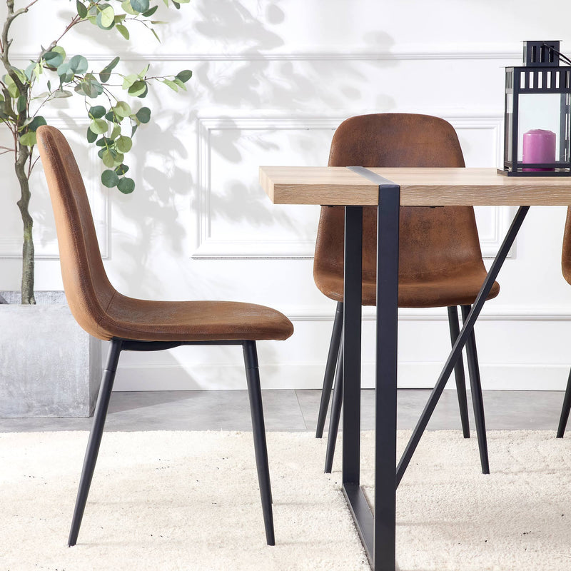 A set of 4 modern medieval style restaurant cushioned side chairs, equipped with soft cushions and black metal legs, suitable for kitchens, lounges, and farmhouses.