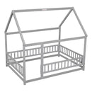 Floor Wooden Bed With House Roof Frame, Fence Guardrails by HouseOfZazla
