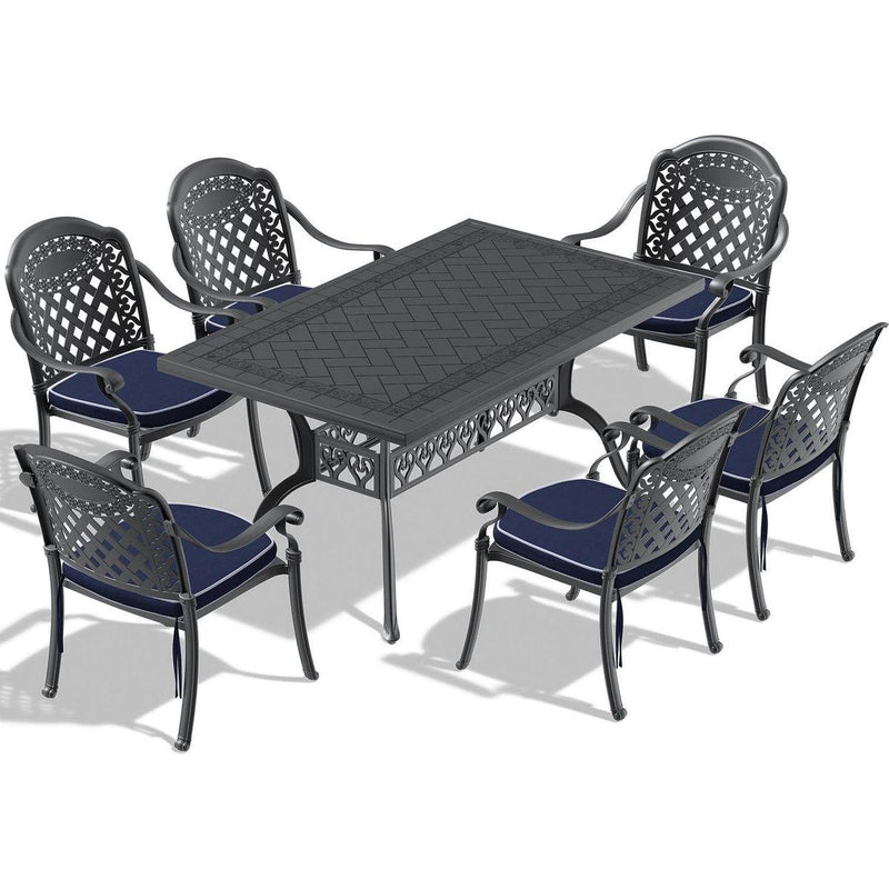 (Cushions In Random Colors)7-Piece Set Of Cast Aluminum Patio Furniture With Cushions