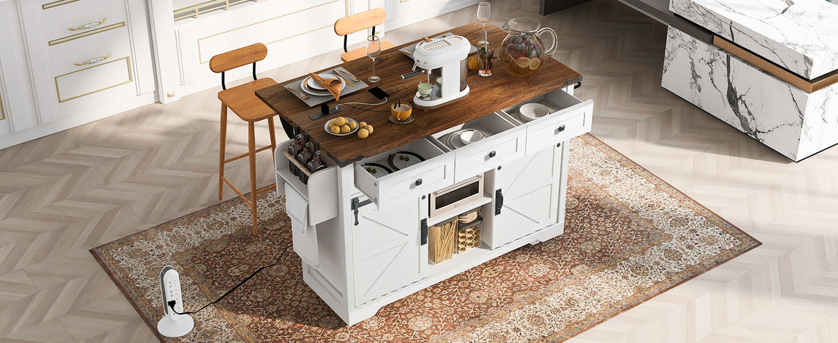 K&K 53.7" Farmhouse Kitchen Island with Power Outlet, photo 2 of 10