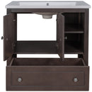 30" Bathroom Vanity with Sink, Bathroom Storage Cabinet with Doors and Drawers, Solid Wood Frame, Ceramic Sink, Brown