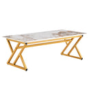 A modern minimalist style marble patterned coffee table with golden metal legs. Computer desk. Game table. Tea table. CT-XX