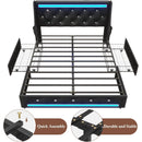 Wingback Upholstered Bed Frame With LED Lights, Charging Station