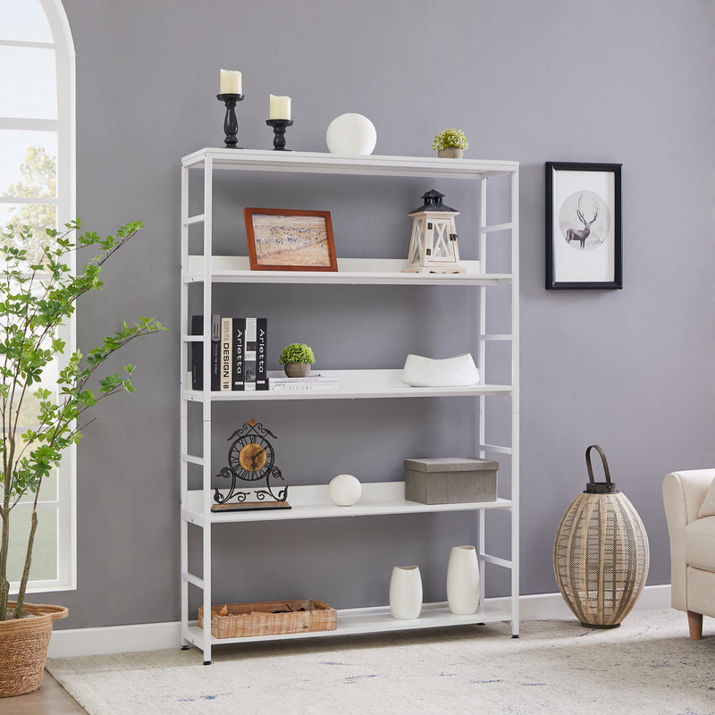 5-Tier Home Office Bookcase Open Bookshelf Storage Large 5 Shelf Bookshelf Furniture with Metal Frame, White