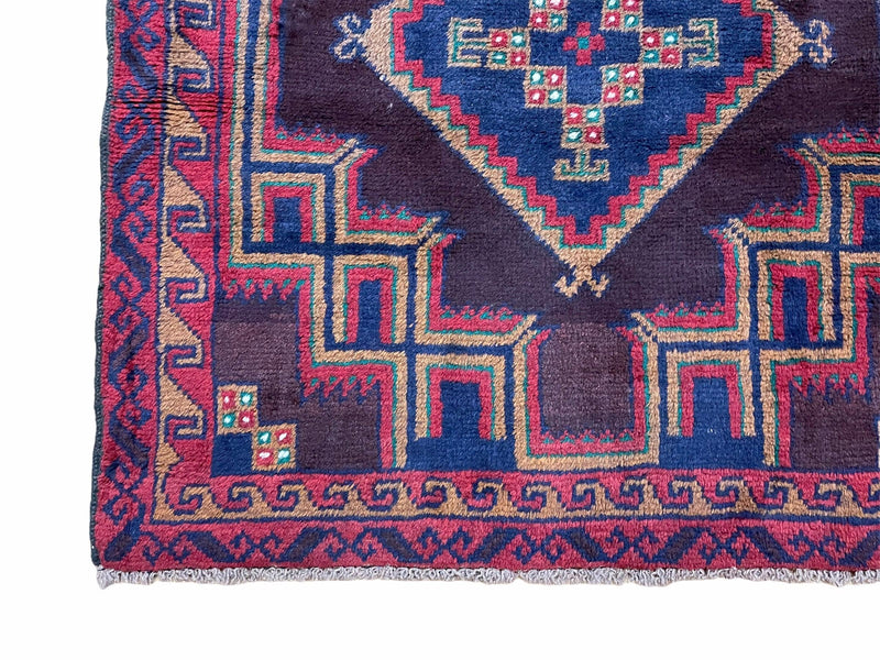 2'11" X 4'6" Vintage Handmade Tribal Wool Rug Balouchi Rug Afghan Rug Geometric