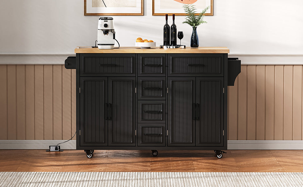 K&K 56.5'' Kitchen Island with Drop Leaf, Power Outlet, photo 6 of 10