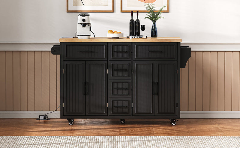 K&K 56.5'' Kitchen Island with Drop Leaf, Power Outlet, photo 6 of 10