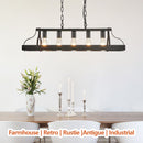 34-Inch Black Industrial Pendant Light with 5 E26 Bulb Sockets, Adjustable Chain Height – Modern Farmhouse Linear Chandelier for Dining Room, Kitchen Island, or Living Room (Bulb Not Included)