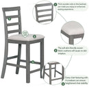 5-Piece Multi-Functional Rubber Wood Counter Height Dining Set with Padded Chairs and Integrated 9 Bar Wine Compartment, Wineglass Holders for Dining Room (Gray)
