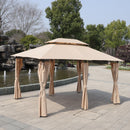 Khaki Outdoor Patio Gazebo Canopy Tent with Ventilated Double Roof