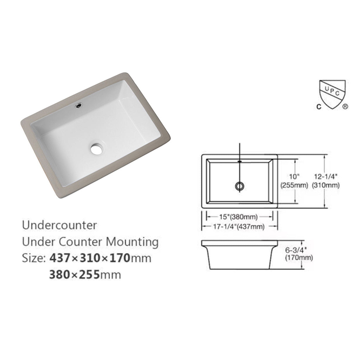 Modern Rectangular Undermount Bathroom Sink With Overflow Ceramic, photo 6 of 20