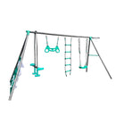 Interesting Four Function Swingset With Face To Face Metal Plastic Safe Swing Seat 550Lbs For Outdoor Playground For Age 3+ - Blackish Green by HouseOfZazla