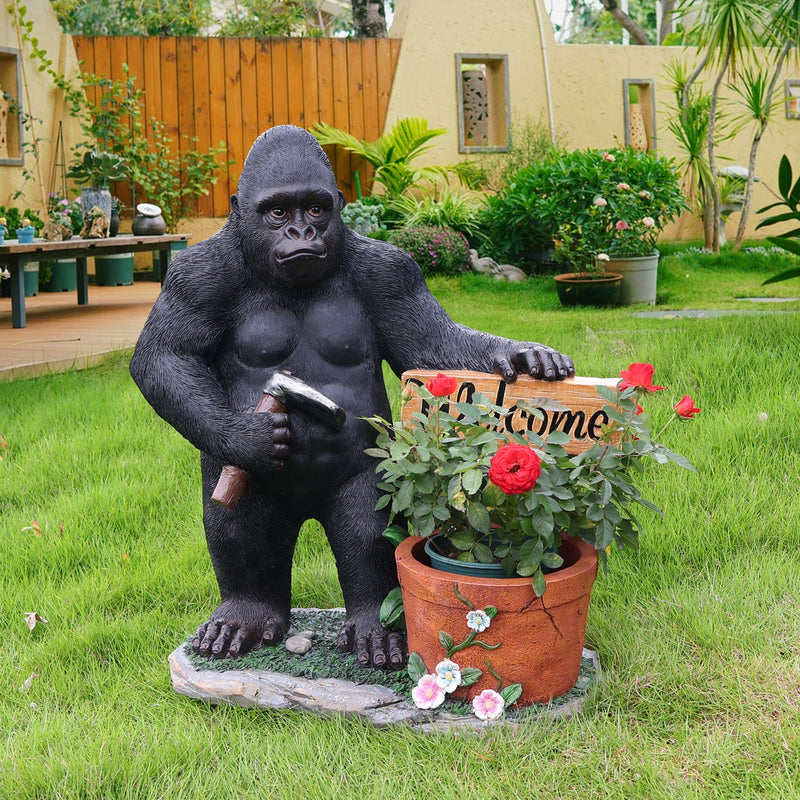 Outdoor Garden Sculpture Chimpanzees Flower Pot Planter, photo 6 of 10