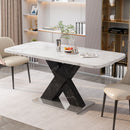Rectangle Dining Table With Stretchable Top, X Shape Mdf Legs With Steel Base - White / Black by HouseOfZazla