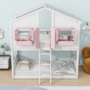 House Bunk Bed With Roof, Window, Window Box, Door, With Safety Guardrails And Ladder by Unique Piece Furniture
