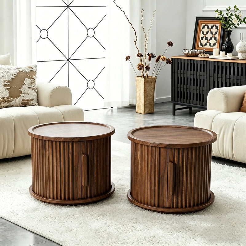 4-Piece Round Coffee Table Set with Sliding Door Storage, photo 9 of 10