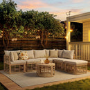 7 Pieces Outdoor Patio Furniture, All-Weather Rattan Sectional Sofa Set with Thick Cushions and Pillows, Freely Combined Conversation Sets for Garden, Backyard, Balcony, Brown