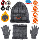 Winter Knitted Hat Scarf Gloves 3Pcs Winter Warm Beanie and Touch Screen Gloves Scarf Set Knit Beanie Skull Cap Neck Warmer Mittens for Men Women