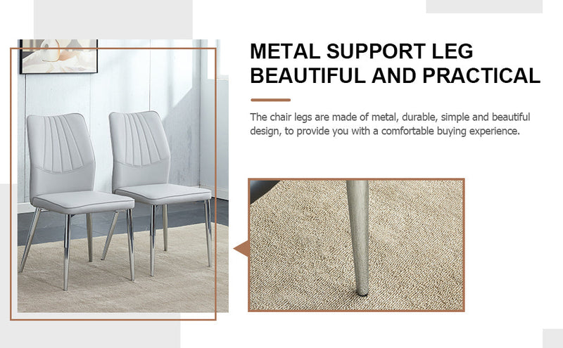 6 light gray dining chairs. Modern chairs from the Middle Ages. Made of PU material cushion and silver metal legs. Suitable for restaurants and living rooms