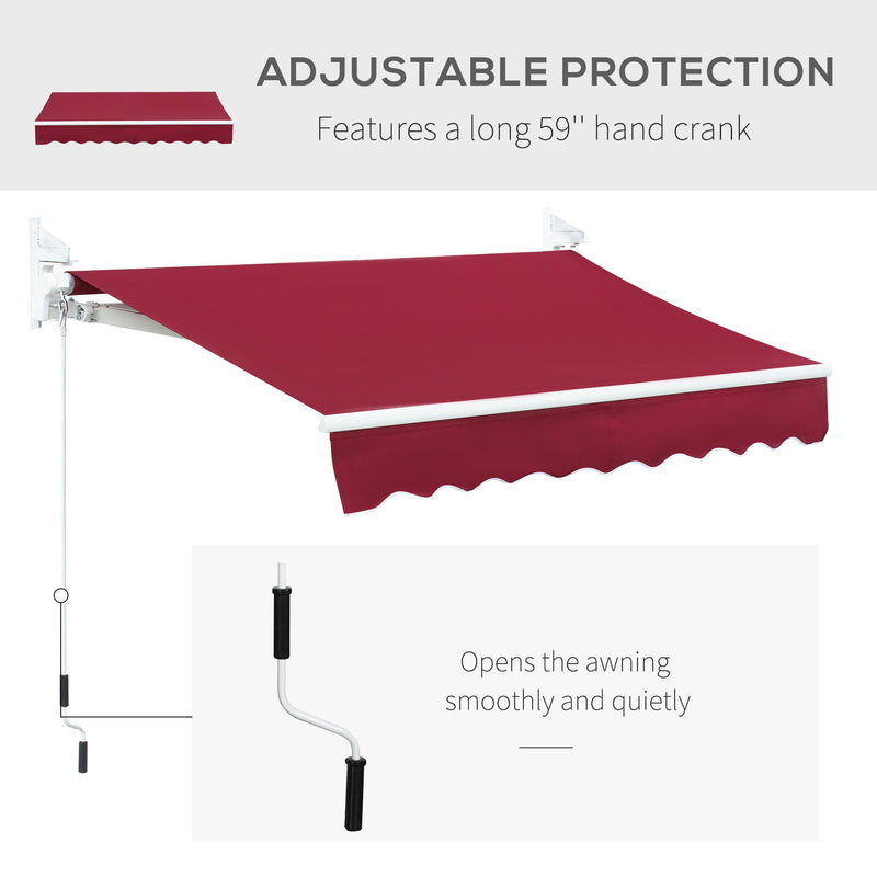8' x 7' Patio Retractable Awning, Manual Exterior Sun Shade Deck Window Cover, Wine Red