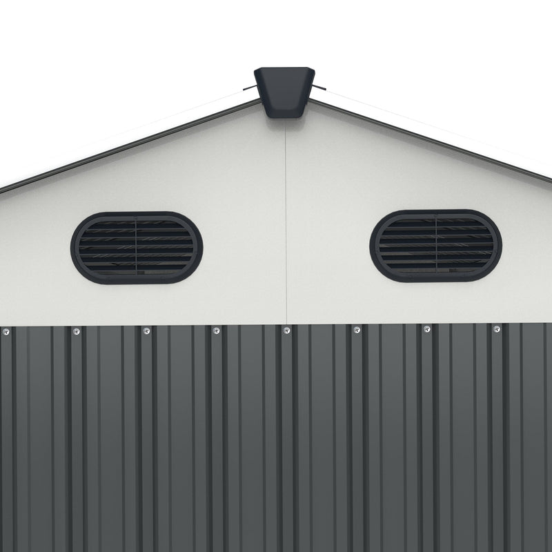 8x12 Ft Metal Outdoor Storage Shed with Window, Floor Base, Air Vents and Double Hinged Door