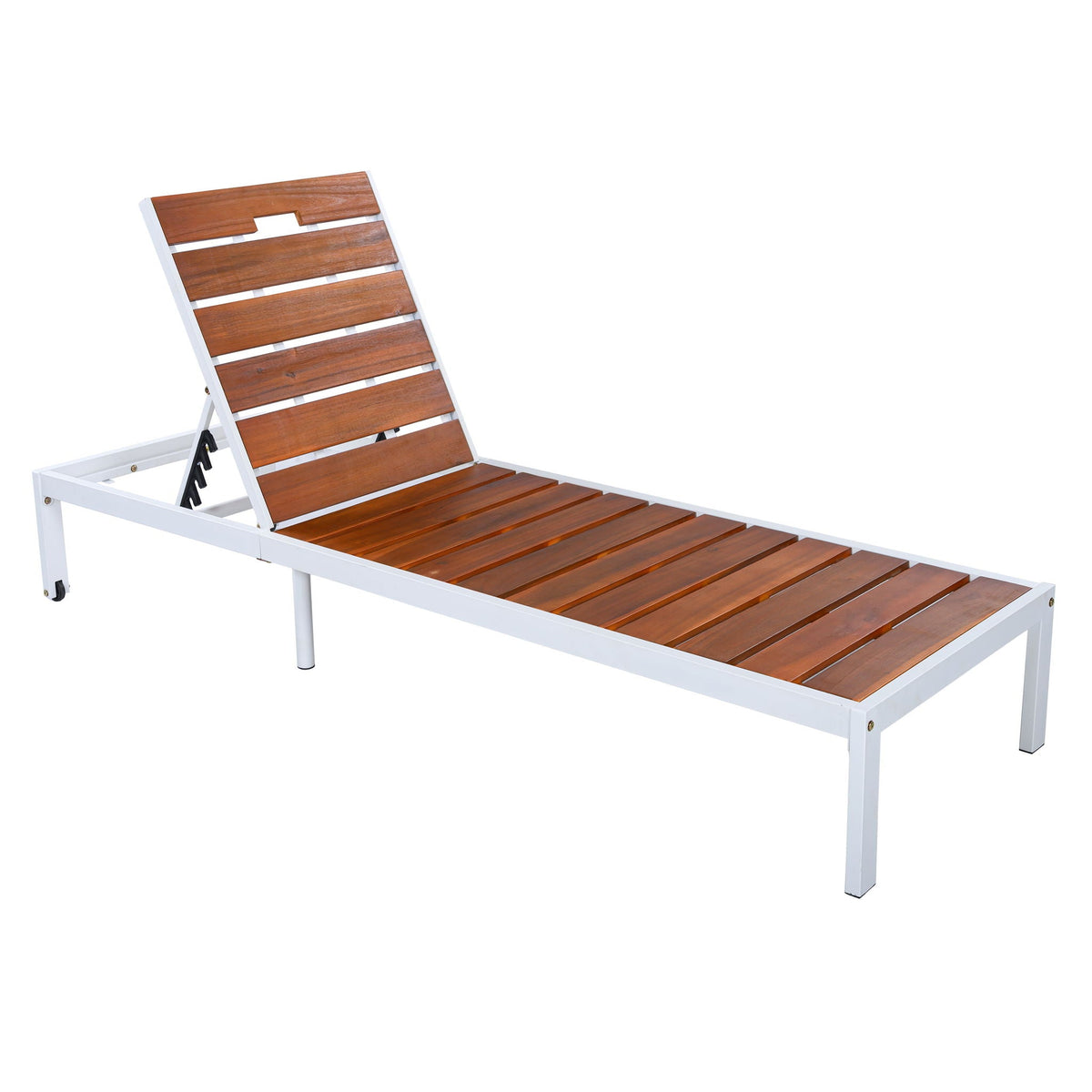 Outdoor Chaise Pool Lounge Chairs With Adjustable Backrest - Brown / White, photo 8 of 17