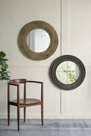 29.5" Round Gold and Black Wooden Accent Mirror with Woven Texture by HouseOfZazla