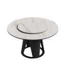 Modern Sintered Stone Dining Table With Round Turntable And Metal Pedestal - White by HouseOfZazla