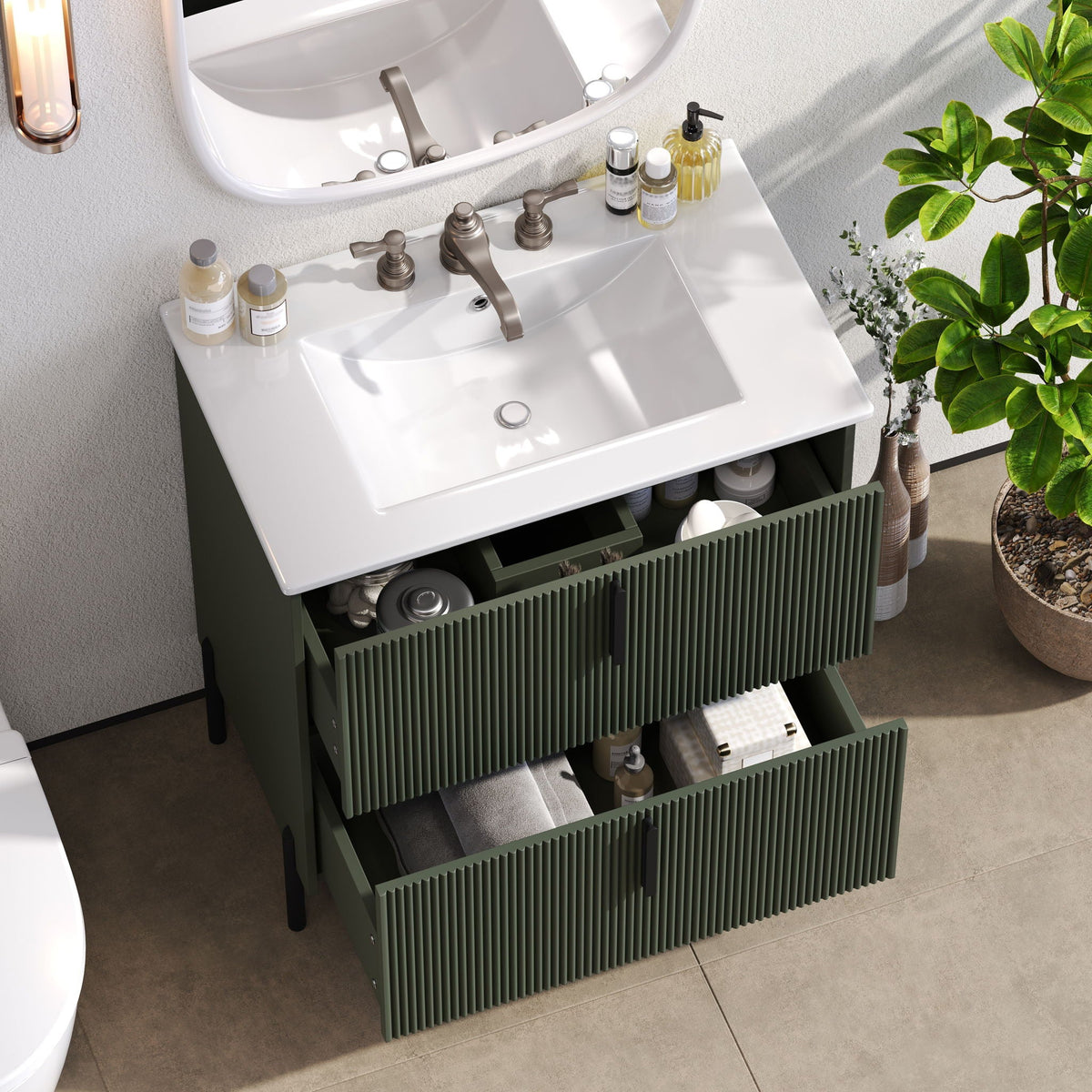 Bathroom Vanity With Ceramic Sink, Fluted Design, photo 26 of 40