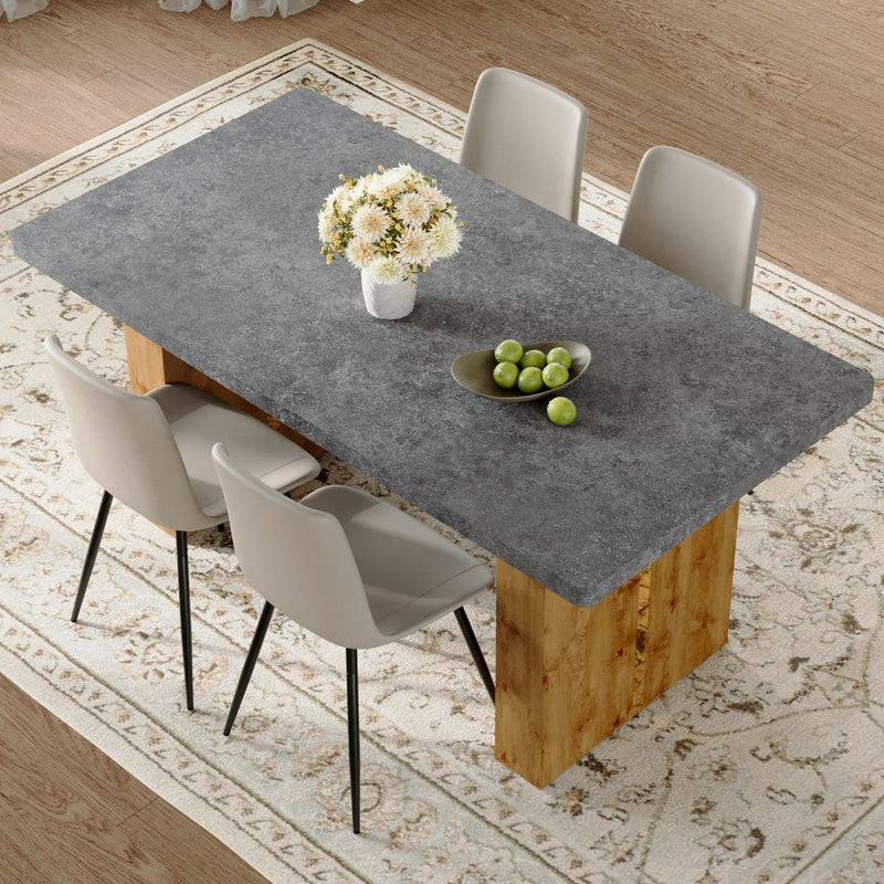 Table and chair set.Cozy Modern MDF Dining Set -67'x35.4' with 4 Gray  Artificial Leather Chairs With Curved Widened Cushion Design.Suitable for restaurants, kitchens, dining rooms,etc.