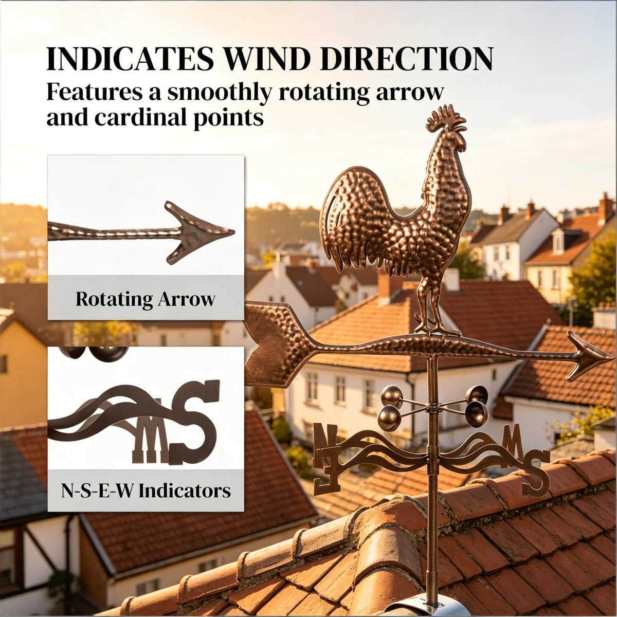 Roof Mount Wind Direction Indicator - Classic Rooster Weathervane, photo 5 of 9