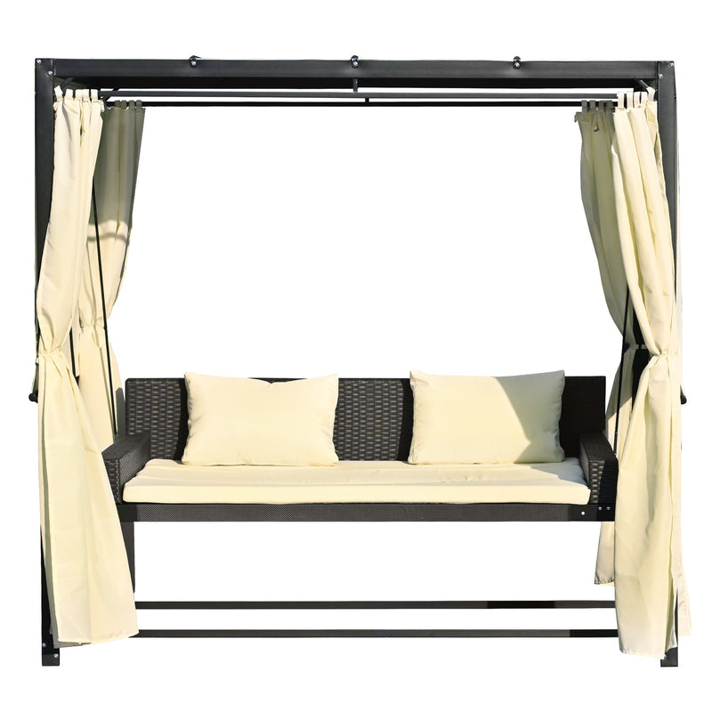 2-3 People Outdoor Swing Bed, Adjustable Curtains, Suitable For Balconies, Gardens And Other Places