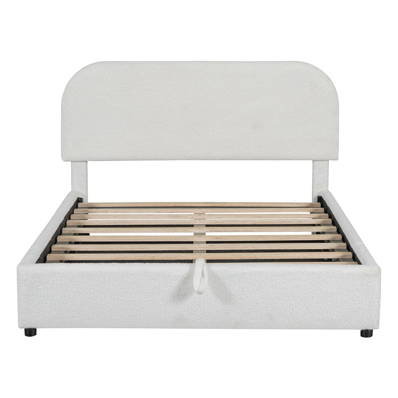 Walker Edison - Teddy Fleece Full  Size Upholstered Platform Bed with Hydraulic Storage System, White