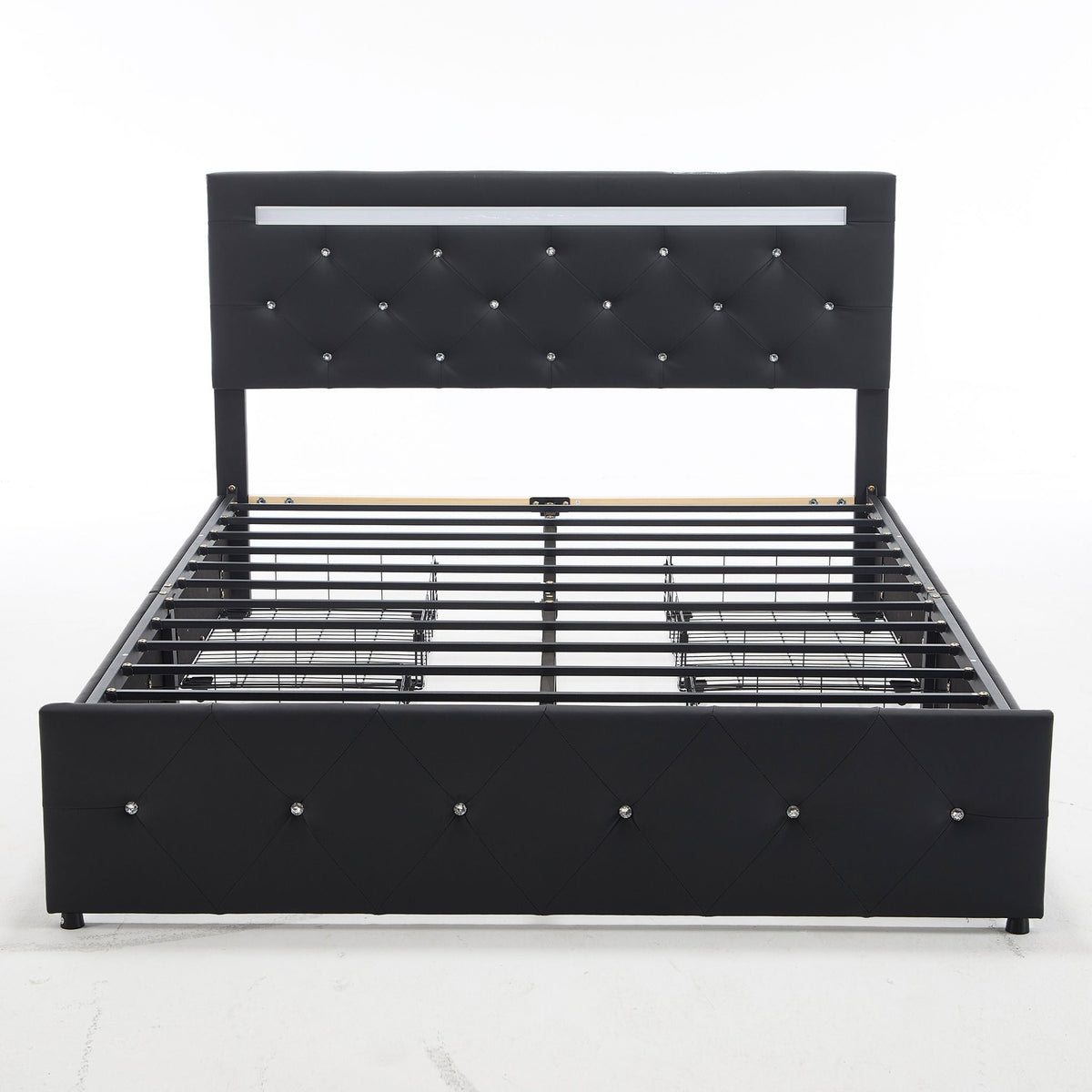 Upholstered Bed Frame With LED Lights, 4 Storage Drawers, Charging Station, photo 16 of 31