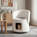 Beige Pet Friendly Chair with Hidden Pet Nook, Convertible Stool, Storage Seat by HouseOfZazla