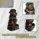 6-Tier Outdoor Cascading Stone Water Fountain with 3 LED Lights