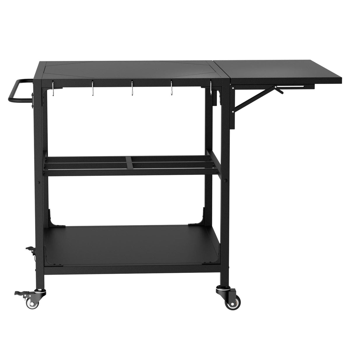 Outdoor Grill Table, Prep Cart With Wheels, Storage Shelf And Hooks - Black, photo 6 of 12