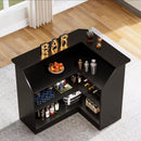 L-Shaped Home Bar Cabinet With Stemware Racks, 4 Tier Corner Unit, Liquor Wine Bar Table & Reception Desk For Home Pub - Black by HouseOfZazla