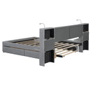 Upholstered Platform Bed With Reading Lights, Drawers, Trundle And Shelves by HouseOfZazla