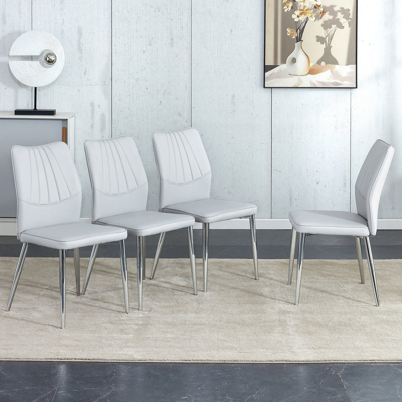 6 light gray dining chairs. Modern chairs from the Middle Ages. Made of PU material cushion and silver metal legs. Suitable for restaurants and living rooms