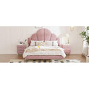 3 Pieces Bedroom Sets, Queen Size Modern Velvet Upholstered Bed Frame with  Petal Shape Headboard, 3 Drawers Nightstands, Pink