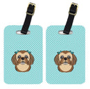 Checkerboard Blue Chocolate Brown Shih Tzu Luggage Tag