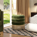 Edward - Round Upholstered Ottoman With Bullion Fringe - Olive Green by HouseOfZazla